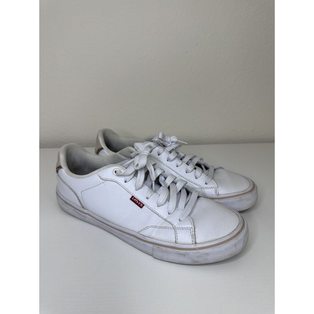 LEVIS SHOES WHITE LEATHER LACE UP LOW TOP SNEAKERS - MENS SIZE 9.5